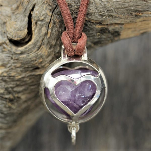 Treasure amethyst pendant in leather band, big